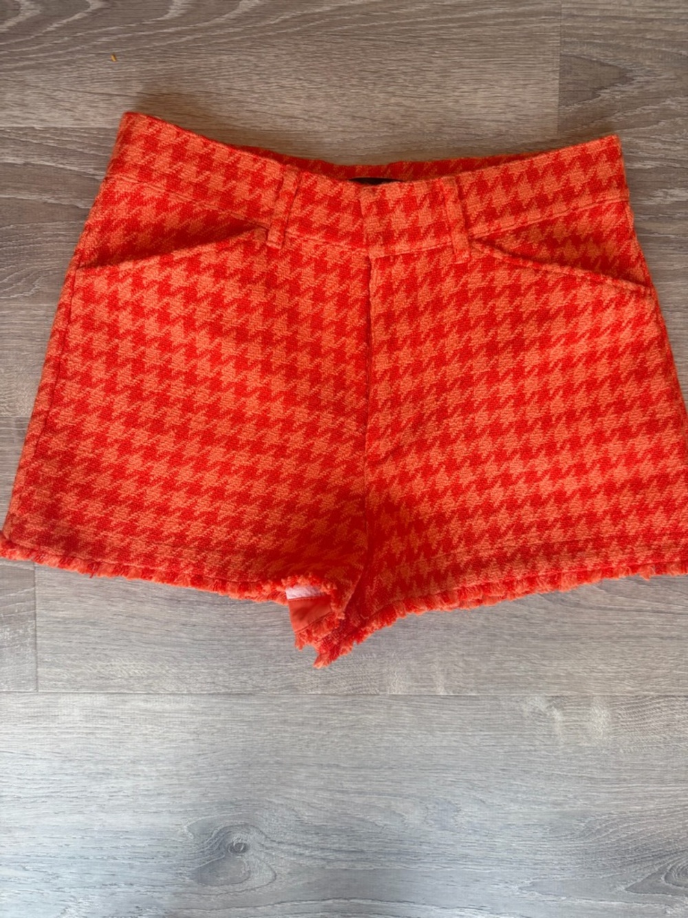 Zara Orange Houndstooth High Wasted Shorts